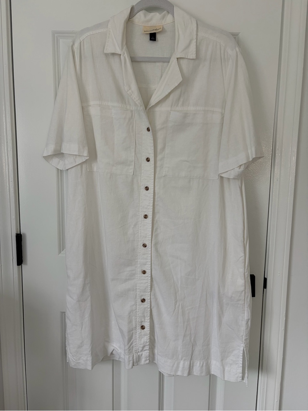 Universal Thread White Short-Sleeve Button-Down Linen Dress